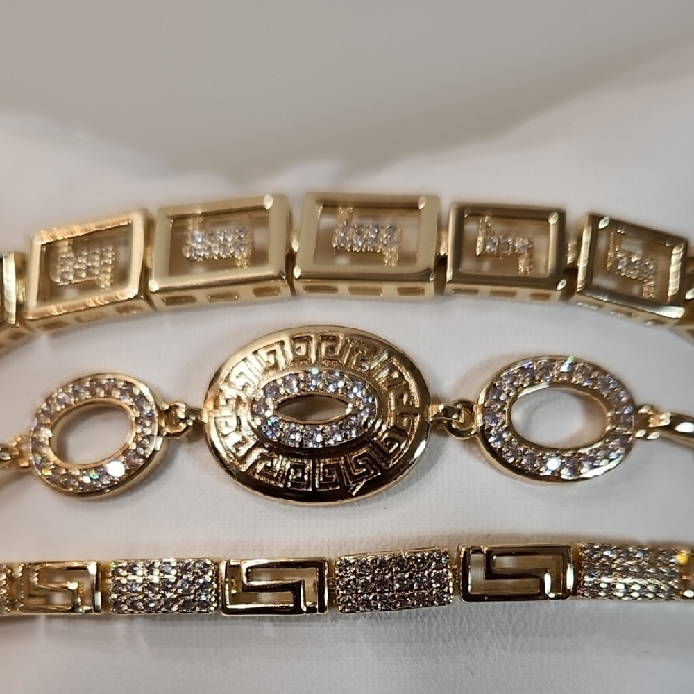 Set Of 3 14k Gold Filled Greek Key Bracelets